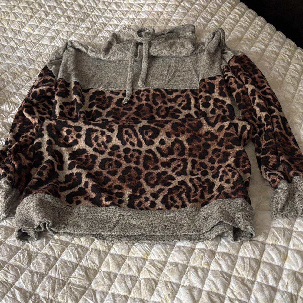 Leopard Print and Gray Pullover Sweater